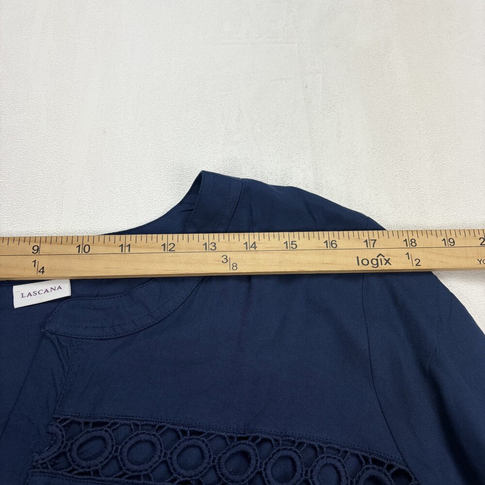 Lascana Navy Tiered Lace Tunic Blouse Bell Sleeve Size 12 - Picture 9 of 11